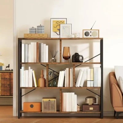 Image of YITAHOME 4 Tier Bookcase Freestanding Cube Bookcases and Bookshelves Industrial Furniture Wide Display Cabinet Open Storage Bookshelf for Living Room Bedroom