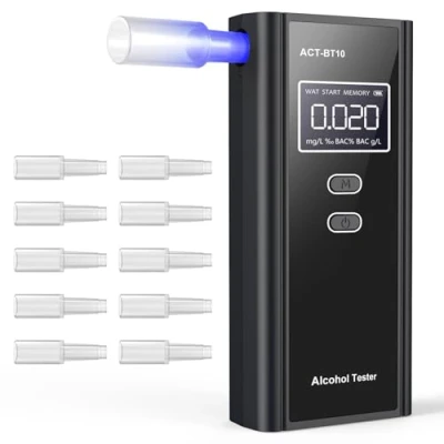 Image of Milduall Breathalyzer Police Accurate, Professional Alcohol Meter with Digital LCD Display, 10 Mouthpieces, Degree Accuracy for Outdoor Parties