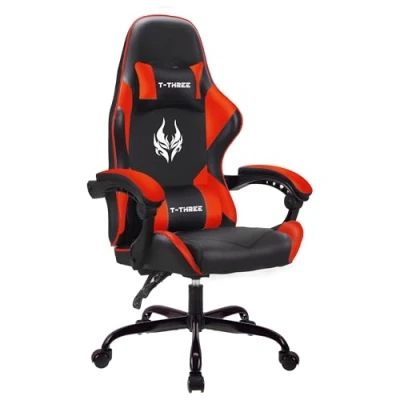 Image of T THREE.High back ergonomic computer chair,gaming chair,office chair,desk chair,swivel chair,racing chair,adjustable lumbar support and headrest,can bear 150kg weight(Red)