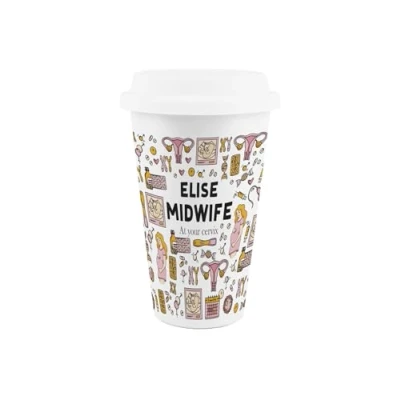 Image of Purely Home Custom Midwife Ceramic Travel Mug Personalised Medical Training Job Gift/Present Reusable Silicone Lid Double Walled Insulated Hot/Cold Drinks Cup