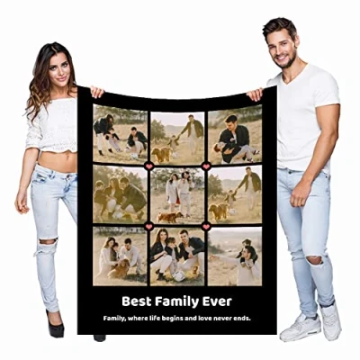 Image of Haisimiery Personalised Photo Fleece Blanket Customized Throw with Picture Birthday Wedding Gift for Adult Baby Pet (09 photos (Style 2), 50x60 (120x150cm))