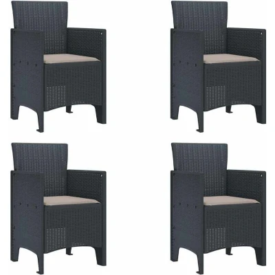 Image of vidaXL Garden Chairs with Cushions 4 pcs Anthracite Poly Rattan