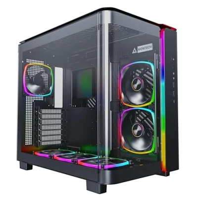 Image of Montech KING 95 PRO Black Mid Tower Dual Chamber Case with 6 ARGB Fand 10 Port HUB