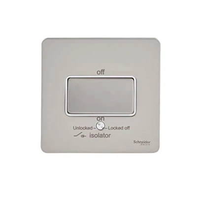 Image of Schneider Electric Ultimate Screwless Flat Plate Single Fan Isolator Switch, 3 Pole, 16A, GU1413WPN, Pearl Nickel with White Insert