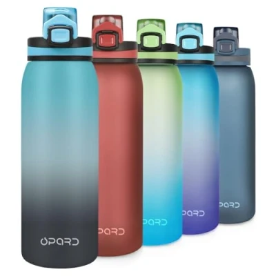 Image of Opard Sports Water Bottle, 900ml BPA Free Non Toxic Tritan Plastic Drinking Bottle with Leak Proof Flip Top Lid for Gym Yoga Fitness Camping, Blue Black