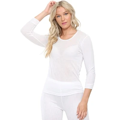 Image of BRAND KRUZE Womens Thermal T Shirt Stretch Top Bottoms Comfort Long Jane Winter Warm Wear Sleeve WHT XXOS