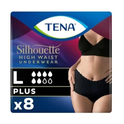 Image of TENA Silhouette Pants Plus High Waist Black Size Large Incontinence 4 Packs of 8