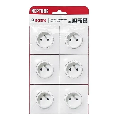 Image of Legrand Pack of 6 Neptune Earth Sockets White