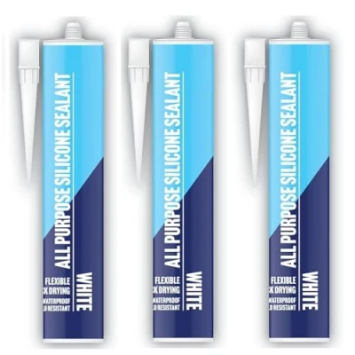Image of 3 X Cartridge silicone Sealant easy to apply indoor &amp; outdoor multi use All Purpose acrylic White clear black brown (3x 260ML)