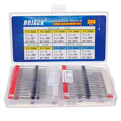 Image of BOJACK 10 Values 300 pcs Rectifier Diodes 1N4001 1N4002 1N4003 1N4004 1N4005 1N4006 1N4007 Schottky 1N5817 1N5818 1N5819 Assortment Kit