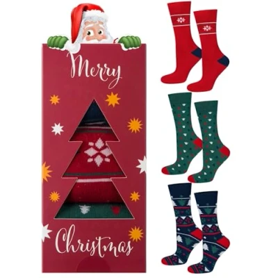 Image of soxo Christmas Mens Socks Cotton Xmas Gifts Funny Men Presents Funky Boys Gift 3 Pairs 6.5 10.5 Red