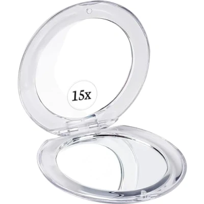 Image of MIRRORVANA Small Compact 15X Magnifying Mirror for Travel Handheld, Foldable &amp; Very Lightweight Mini Pocket Sized Magnified Purse Round (8 cm)