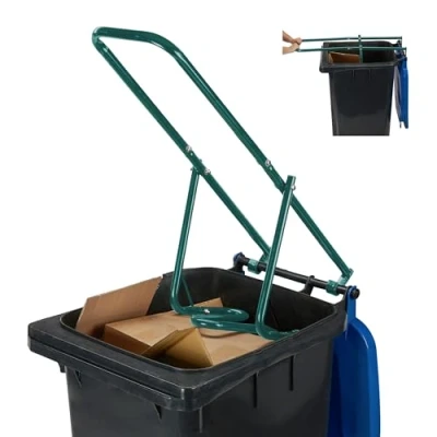 Image of Relaxdays Rubbish Press For Wheelie Bins, Household Waste Compressor, Manual, Recycling Compactor, Steel, Green