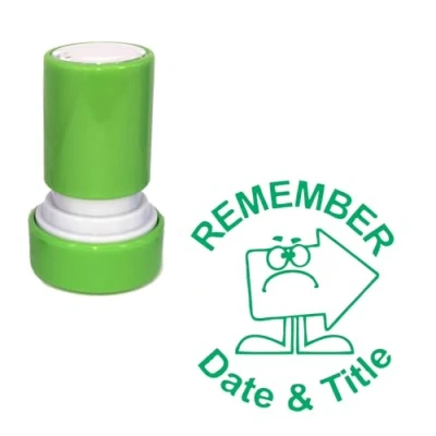 Image of Remember Date &amp; Title Teacher Stamp. 22mm Quality, Reinkable Self Inking Stamp (Green)^*
