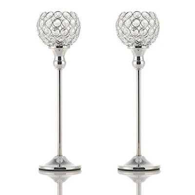 Image of 2 Pack Crystal Tea Light Candle Holders Candlesticks for Coffee Table Decorative Home Accessories Weddings and Parties (Silver, 38CM)