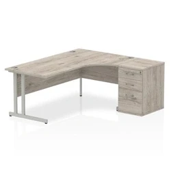 Image of Impulse 1800mm Right Crescent Desk Grey Oak Silver Leg + High Ped