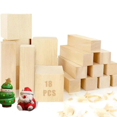 Image of 18 pcs Basswood Carving Blocks, 2 Size Whittling Wood Blocks Smooth Surface Unfinished Natural Wooden Set for DIY Carving, Shaping, Painting Creative Art Craft
