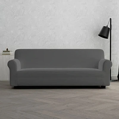 Image of Italian Bed Linen Dahlia elastic sofa cover, Dark Gray, 3 PLACES