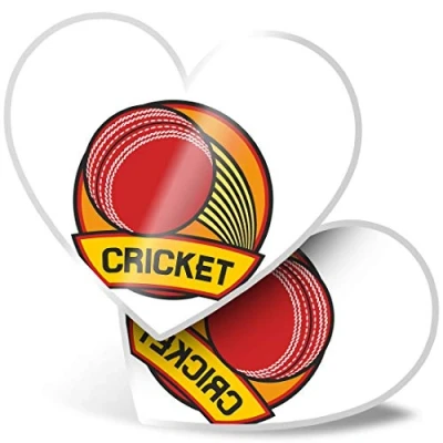 Image of 2 x Heart Stickers 7.5 cm Cricket Ball England English UK Fun Decals for Laptops,Tablets,Luggage,Scrap Booking,Fridges, #7232