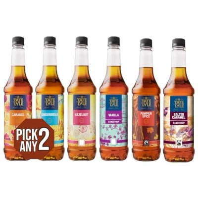 Image of Tate &amp; Lyle Pure Cane Syrups For Coffee Drinks. Pick Any 2 Bottles from 6+ Flavours Inc. Salted Caramel, Pumpkin Spice, Hazelnut, Gingerbread, Vanilla and Caramel. (Each Bottle 750ml)