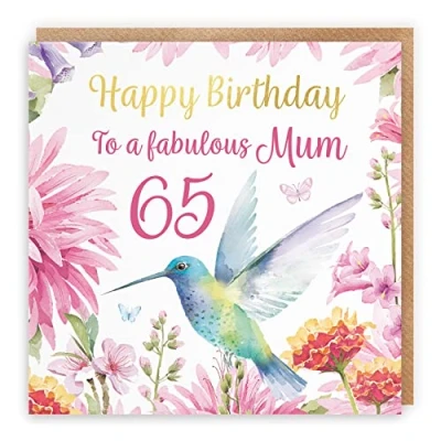 Image of Hunts England 65th Mum Hummingbird Birthday Card With Gold Foil Pretty Flowers Age 65 For Milo&#039;s Gallery Sixty Five Floral