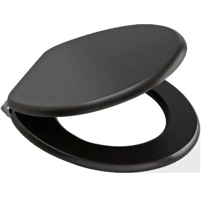 Image of 18&quot; Black Wooden Toilet Seat Bathroom Wc with Fittings Easy Clean Heavy Duty Inch Strong Quality Durable Long Lasting Wipe Smooth Surface