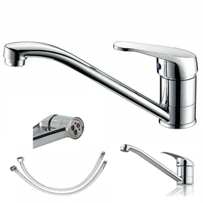Image of Modern Kitchen Sink Taps Single Lever Chrome Mono Basin Mixer Tap Faucet Swivel Spout Hot and Cold Water Brass