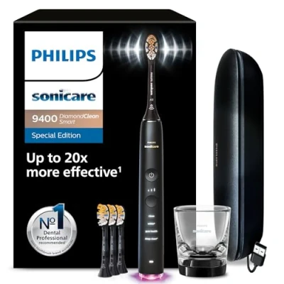 Image of Philips Sonicare DiamondClean Smart 9400 Electric Toothbrush, Sonic Toothbrush with App, Pressure Sensor, Brush Head Detection, 4 Brushing Modes and 3 Intensity Levels, Black, Model HX9918/89