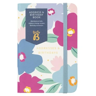Image of Busy B Address &amp; Birthday Book Floral with Alphabetical Tabs, Change Stickers, Reminders, Handy Pockets and Stickers