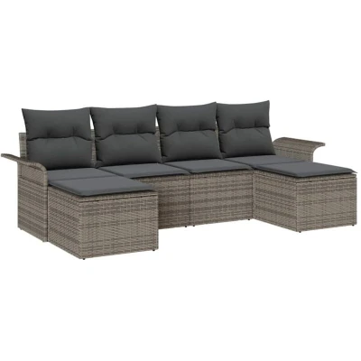 Image of vidaXL 6 Piece Garden Sofa Set with Cushions Grey Poly Rattan