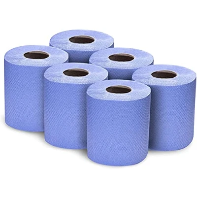 Image of 6 Pack 2 Ply Embossed Centre Feed Paper Wipe Rolls (blue, 2)