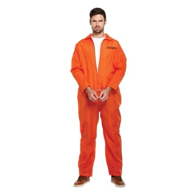 Image of HENBRANDT Adult Men’s Orange Prison Jumpsuit Fancy Dress Costume Convict Boiler Suit Prisoner Overalls Jail Jump Up Outfit Mens (Standard)
