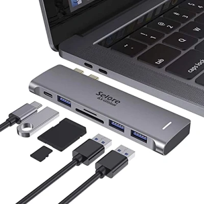 Image of Selore&amp;S Global USB C Adapter for MacBook Pro/MacBook Air 2020 2019 2018 13&quot; 15&quot; 16&quot;, 6 in 1 Hub with 3 3.0 Ports, to SD/TF Card Reader and 100W Thunderbolt PD Port