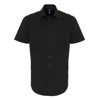 Image of Premier Mens Poplin Stretch Short Sleeved Shirt (Black) Size X Small