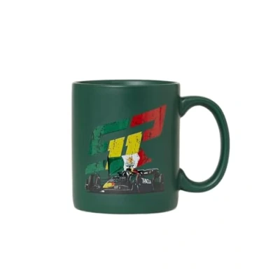 Image of Red Bull , Sergio Perez, Checo&#039; Mug, Green Porcelain Mug Featuring a Checo Perez Design in Mexican Flag Colours, Oracle Full Colour Racing Logo, Official Merchandise.
