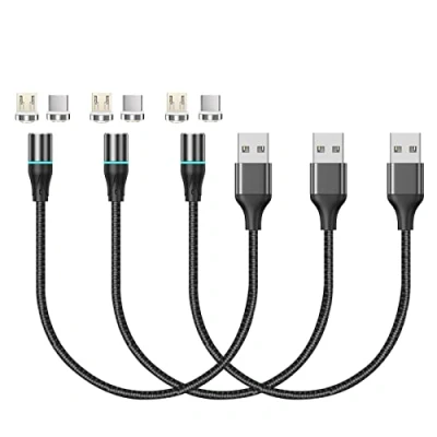 Image of NetDot Gen12 Nylon Braided Magnetic Charging Cable and Data Transfer with LED Compatible Micro USB C Phones (0.3 m/3 Pack, Black)