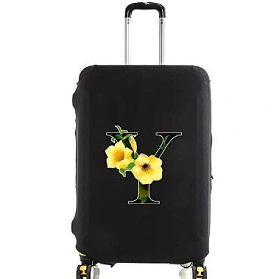 Image of initial letter Printed Design Travel Trolley Case Cover Protector Washable Suitcase Luggage Storage Covers for 18 28 inch (M (22 25 Luggage), Flower color Y)