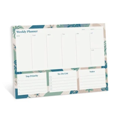 Image of Rileys &amp; Co Weekly Planner Pad A4, Undated with 52 Tearaway Sheets, Daily To Do List Notepad Top Priorities, Checklist Notes Sections, Floral Prints, 11.0 x 8.5 inches (28 22 cm)