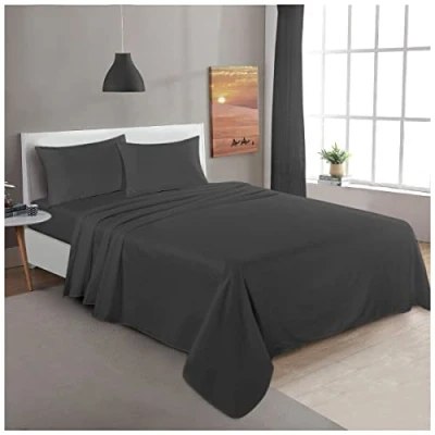 Image of GC GAVENO CAVAILIA Brushed Cotton Flannelette Flat Sheets King Size, Flannel Plain Bedding Flat, Non Iron &amp; Fade Resistant Bed Top, Charcoal