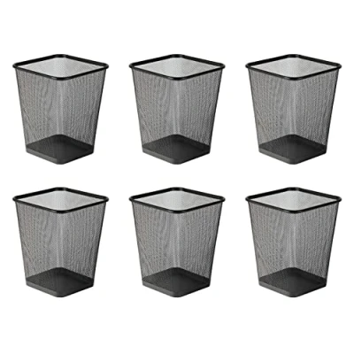 Image of OSCO Black Wiremesh Waste Bin Square 6 Pack Height 30 cm Width 25 Trash Can Paper Basket Recycling Container Office Home Bathroom