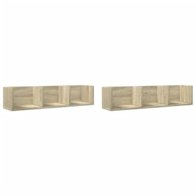 Image of vidaXL Wall Cabinets Bathroom Storage Set of 2, Sonoma Oak Engineered Wood, Modern Floating Shelves for Decor &amp; Organization, 75x18x16.5cm