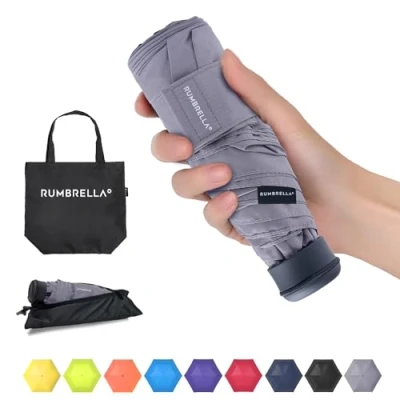 Image of RUMBRELLA 43in Mini Travel Umbrella, UV Pocket Portable Compact Folding Small Light Weight Waterproof Brolly, Rain and Sun Umbrellas （Grey）