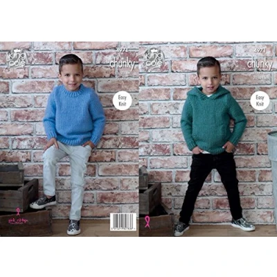 Image of King Cole 4971 Knitting Pattern Boys Easy Knit Sweater and Hoodie in Comfort Chunky