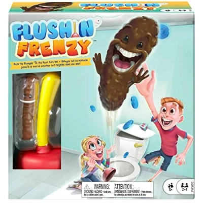 Image of Mattel Games Flushin&#039;Frenzy, Kids game, 2 to 4 players, age 5 and older, be the first grab &quot;poop&quot;, FWW30
