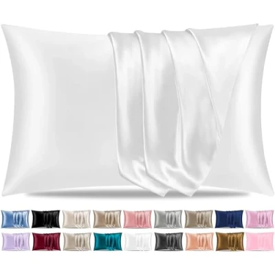 Image of Pamposh Satin Silk Pillowcases For Hair And Skin 2 Pack Standard Size with Envelope Closure (2 Pcs (50 x 75 cm), White)