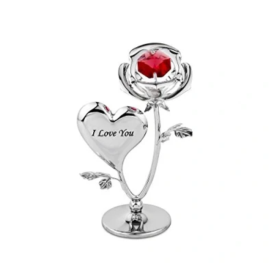 Image of CRYSTAL ORNAMENT GIFT SET CRYSTOCRAFT MADE WITH SWAROVSKI ELEMENTS STRASS ROSE FLOWER (I LOVE YOU ROSE)