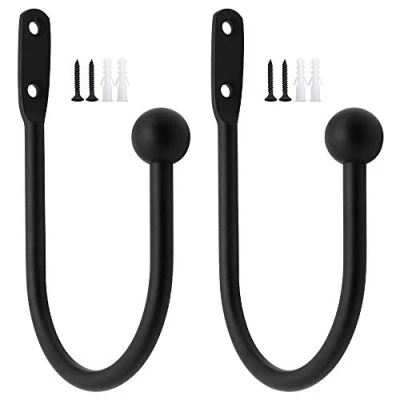 Image of DXLing 2 Pieces Metal Curtain Holdback Decorative Drapery Holdbacks Arms Wall Mounted Tie Backs Hooks with Screws for Fixed and Hanging Clothes (Black)