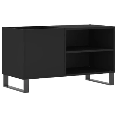 Image of vidaXL Black Record Cabinet Engineered Wood, Industrial Style Iron Feet, Ample Storage for Vinyl Records, Dimensions 85x38x48 cm, Living Room
