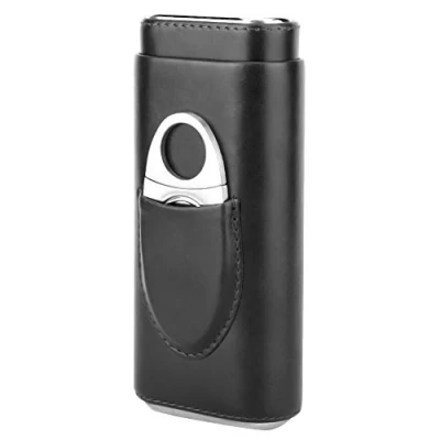 Image of Portable Cigar Case, Leather Case Humidor, for 3 Cigars Traveling Outdoor Promotion Gift Box (Black)