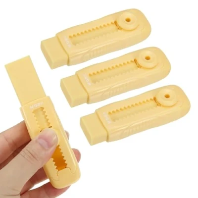 Image of M&amp;G 4 Pack Erasers, Yellow Sliding Retractable Eraser Push Pull Cute Pencil Erasers Soft Large Easy to Clean with Plastic Sleeve for Sketching Drawing Artists Teacher Pencils,